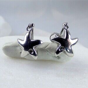 Sterling Silver Lab Diamond Stars Cosmic Celestial Dangle Earrings NEW
